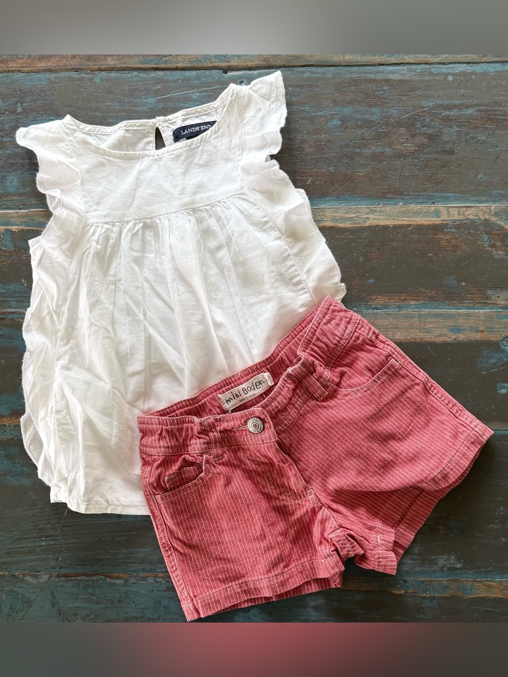 Lands' End White Cotton Baby Dress Top & Mini Boden Shorts